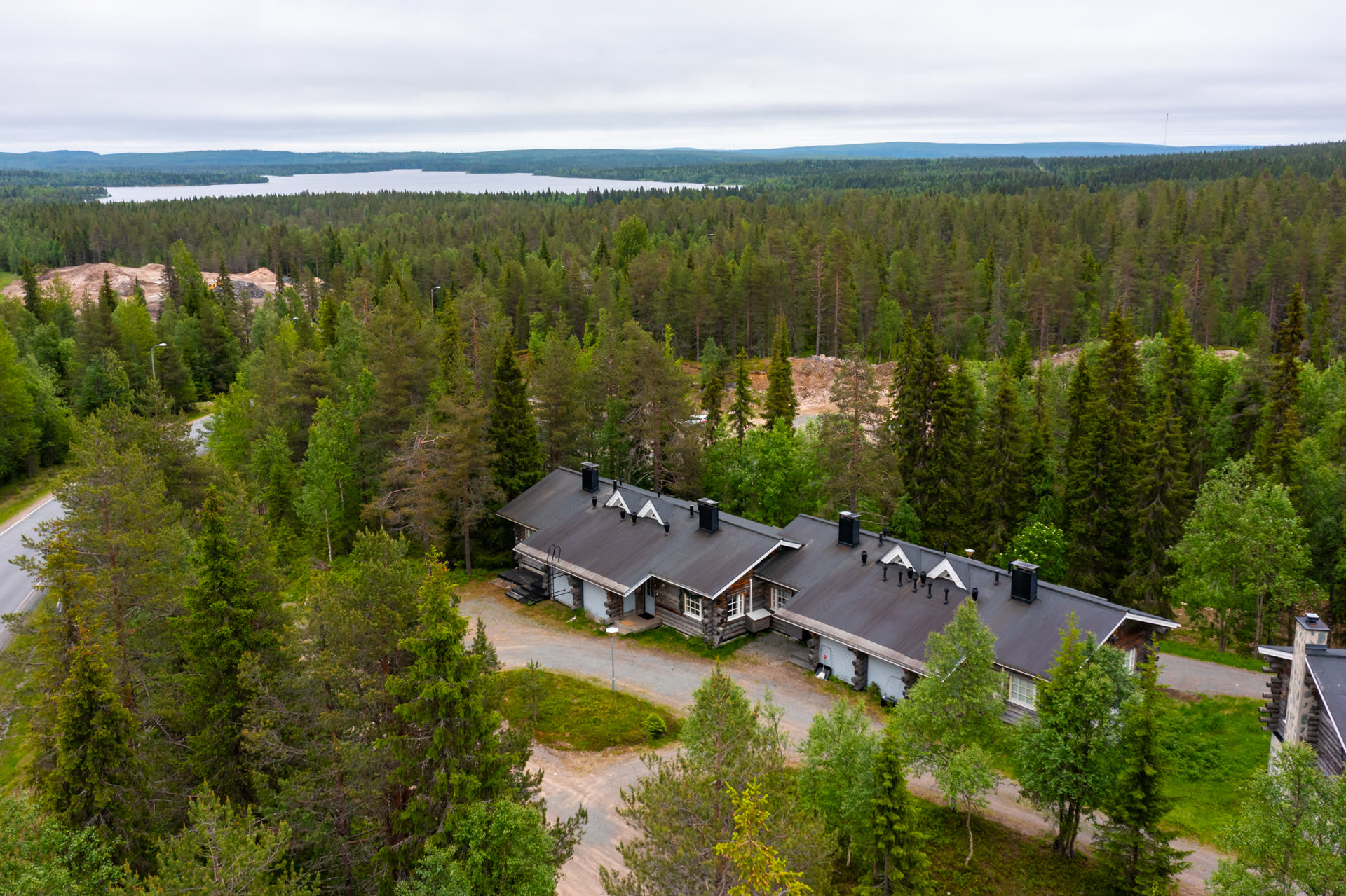 Aerial view of the East Ruka cabin area and surrounding forest